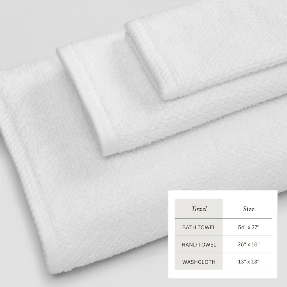 Madelinen 6 Piece Cotton Texture Towel Set in White, 2 Bath, 2 Hand, 2 Washcloth